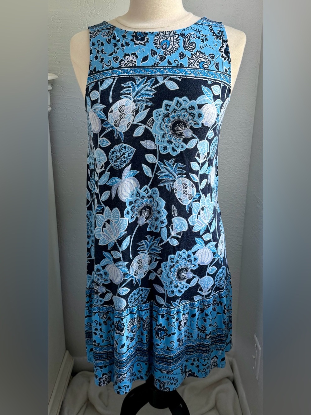LOFT Floral Blue and White Dress